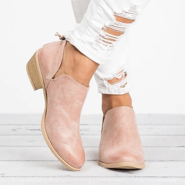Autumn Women Shoes Retro High Heel Ankle Boots Pink - Shop at LoveMi