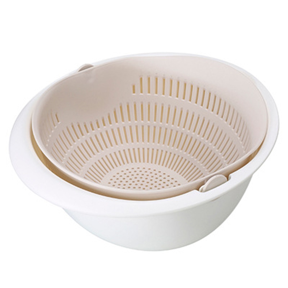 Portable detachable double layer hollow fruit and vegetable cleaning drain basket Washed rice noodles Beige - Shop at LoveMi