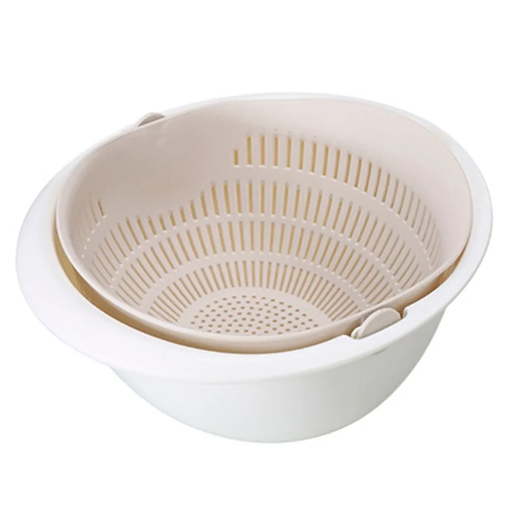 Portable detachable double-layer hollow fruit and vegetable cleaning drain basket Washed rice noodles - Beige