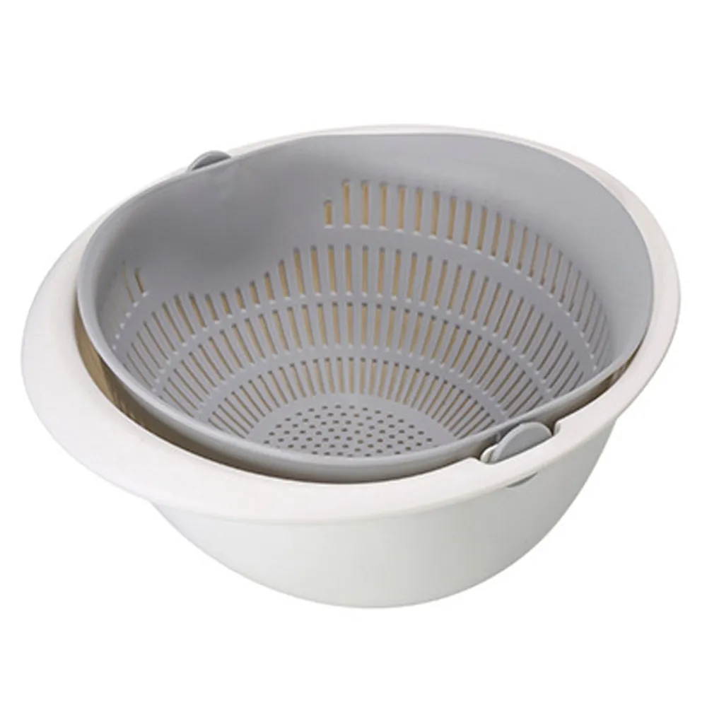 Portable detachable double-layer hollow fruit and vegetable cleaning drain basket Washed rice noodles - Gray