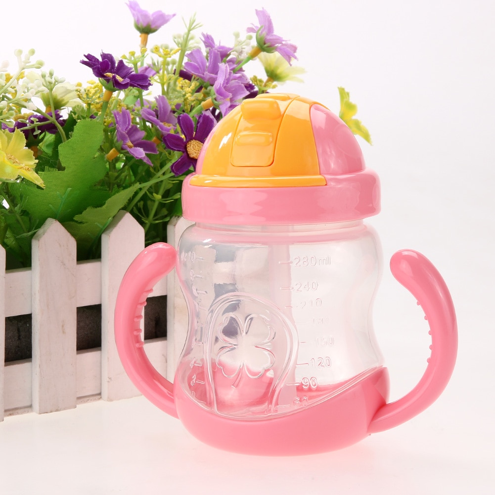 280ml Cute Baby Cup Kids Children Learn Feeding Drinking Water Straw Handle Bott - Picture 7 of 8