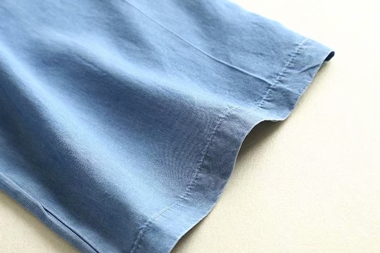 Summer thin straps Tencel denim wide leg pants high waist nine pants