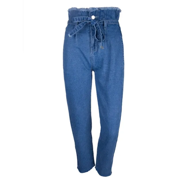 vintage tassels high waist jeans with gu charge women summer autumn Deep Blue - Shop at LoveMi