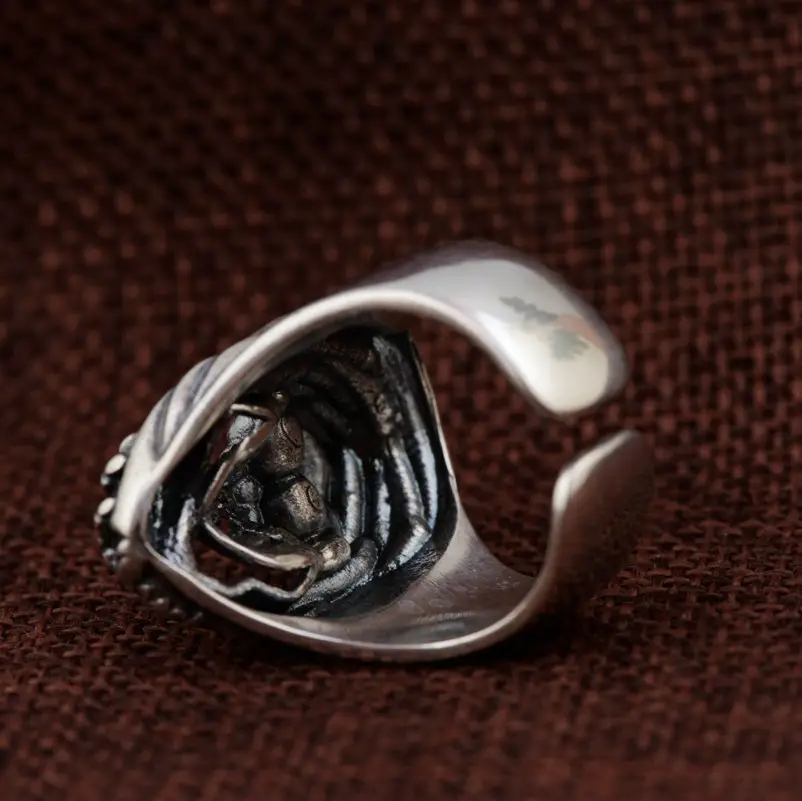 S925 Silver Vintage Style Men's Openwork Skull Ring