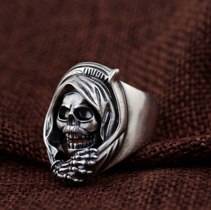 S925 Silver Vintage Style Men's Openwork Skull Ring