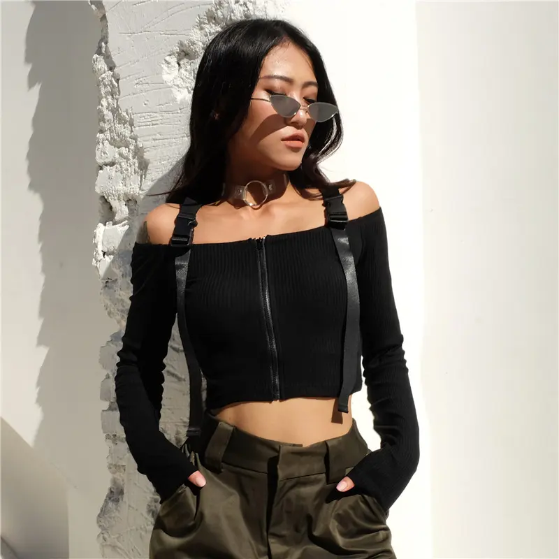 School Bag Buckle Streamer Word Shoulder Umbilical Short Long-sleeved