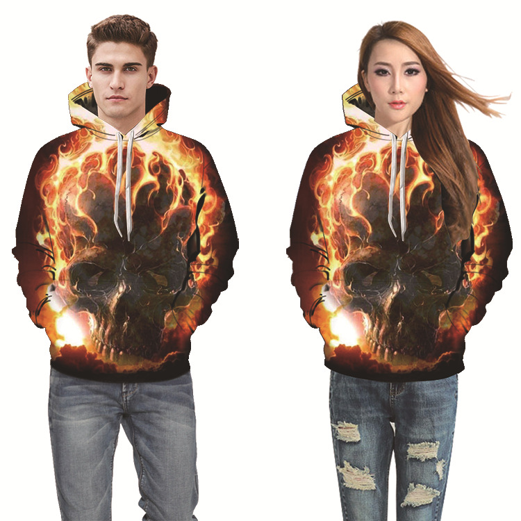 Printed couple hooded sweater long sleeve hooded casual top