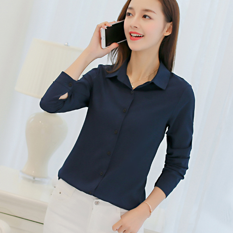 Slim-fit wild large size base shirt long-sleeved casual chiffon shirt