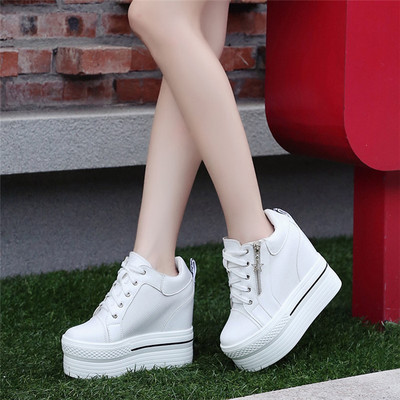 Thick-soled super high heel 11CM increased women's shoes casual canvas laced muffin bottom shoes