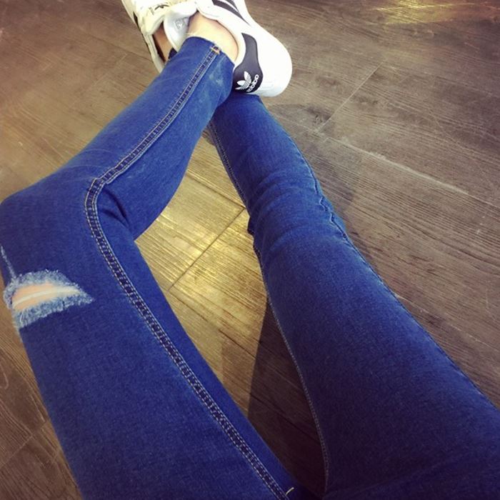 Casual wild wear hole pants Blue - Shop at LoveMi