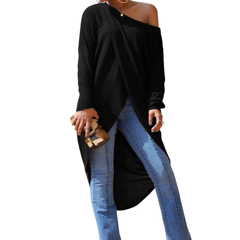 Sexy Casual Skew Collar Loose Tops