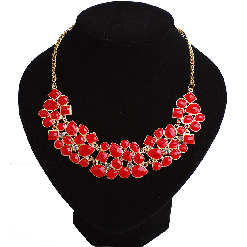 European and American retro luxury geometric mosaic fluorescent color necklace Fashion wild mixed color clavicle chain