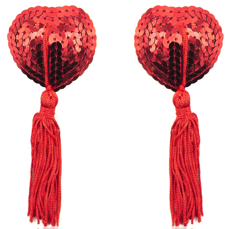 Invisible Bra And Sequined Nipple Patch - Heart To Heart Red