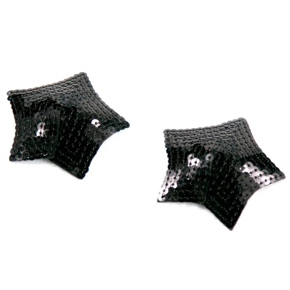 Invisible Bra And Sequined Nipple Patch - Black Stars
