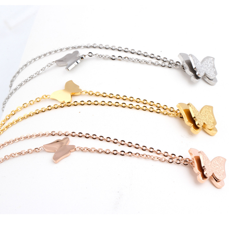 ZORCVENS Mode Vintage Rose Gold-Farbe Edelstahl Schmetterling Halskette Dull Polnischen Erklärung Halskette Für Frauen