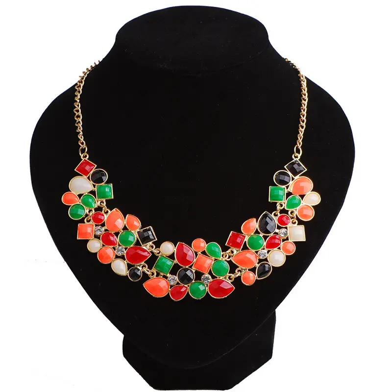 European and American retro luxury geometric mosaic fluorescent color necklace Fashion wild mixed color clavicle chain