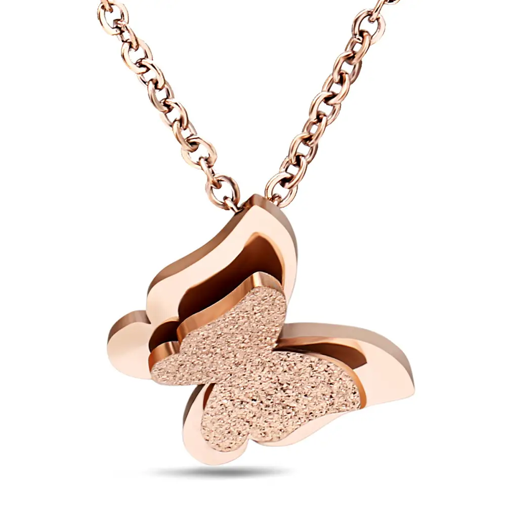 ZORCVENS Mode Vintage Rose Gold-Farbe Edelstahl Schmetterling Halskette Dull Polnischen Erklärung Halskette Für Frauen