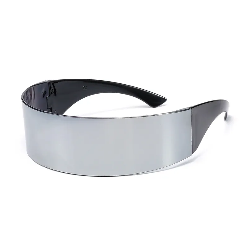 Ladies Mens Black Frame Wrap Sunglasses One Piece Shades Flat Top Novelty Costume Party Funny Strange - Silver