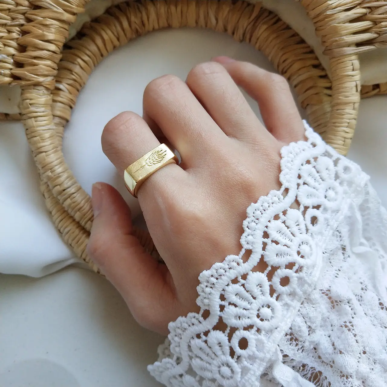 Korean Korean S925 sterling silver personality trend rice fragrant ring