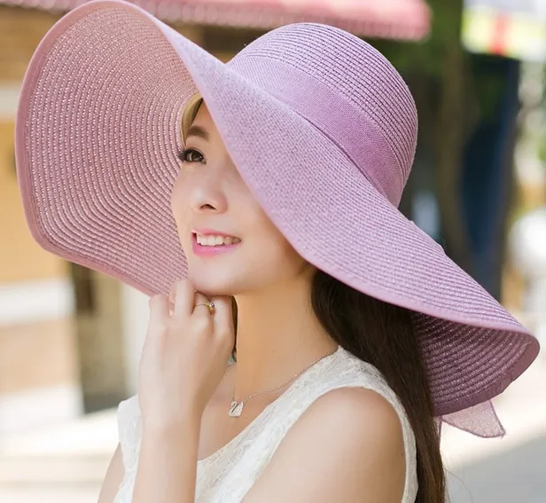 Summer Korean version of the tide hat female folding summer beach hat sun hat Lilac Colour - Shop at LoveMi
