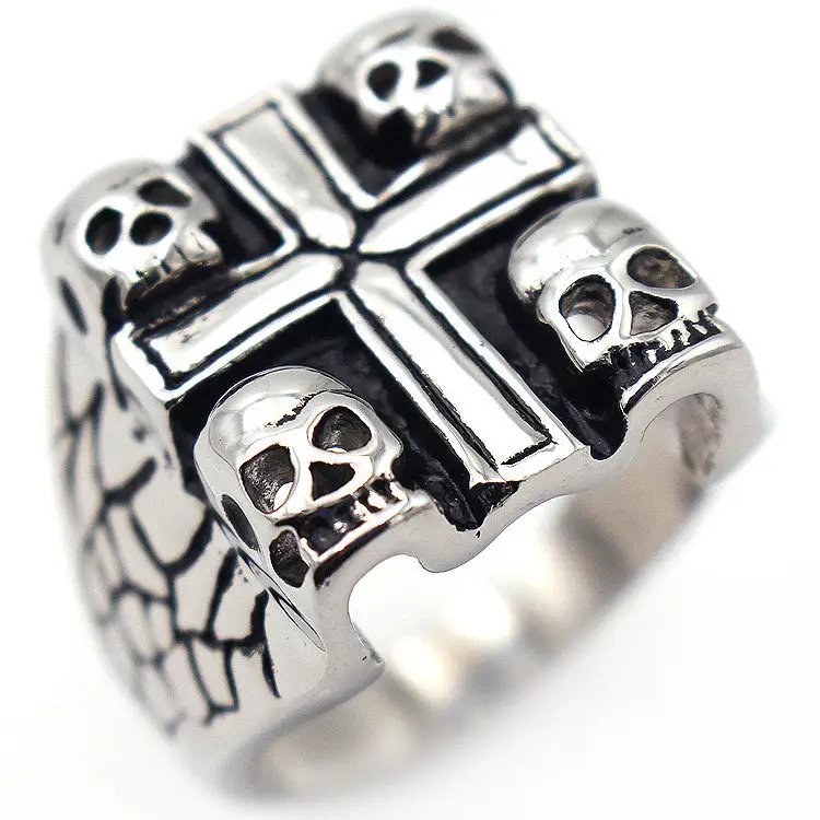 European and American retro men's titanium steel ring tide male domineering steel ring cross ghost ring