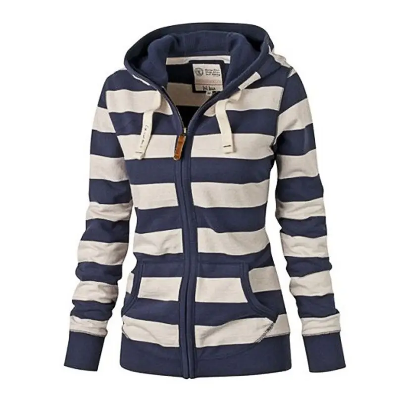 Hooded Large Size Long Sleeve Striped Sweater