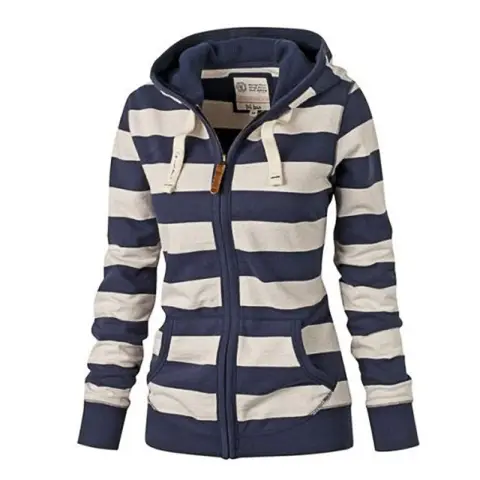 Hooded Large Size Long Sleeve Striped Sweater