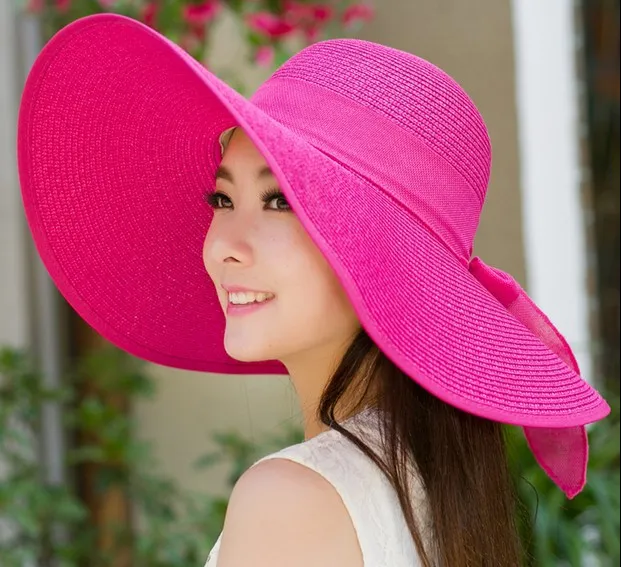 Summer Korean version of the tide hat female folding summer beach hat sun hat Rose Red - Shop at LoveMi