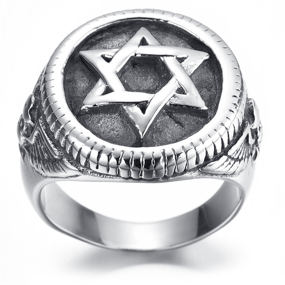 New titanium steel jewelry round star male ring