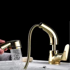 Basin Faucet Black Basin Mixer Brass Bathroom Faucets Hot And Cold Adjustable Contemporary Mixer Tap Torneira - Gold - View 1