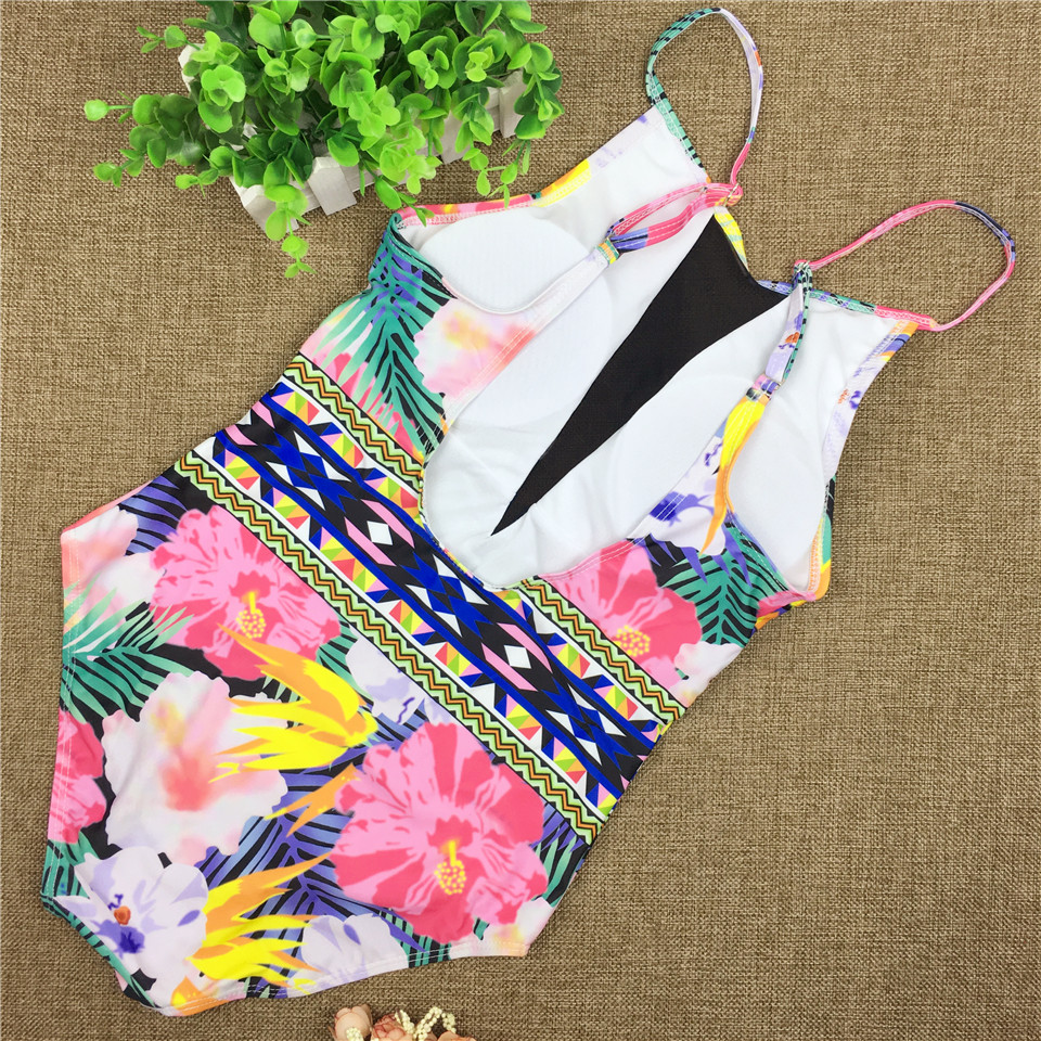 Sexy Mesh One Piece Swimsuit High Cut Swimwear Women Floral Bathing Suit Patchwork Bikini - Image 2