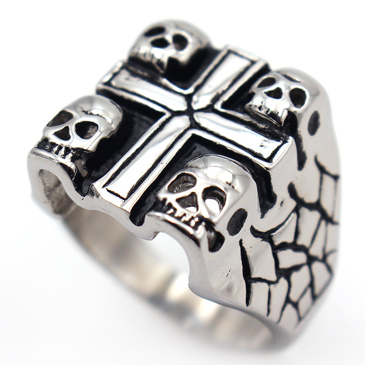 European and American retro men's titanium steel ring tide male domineering steel ring cross ghost ring