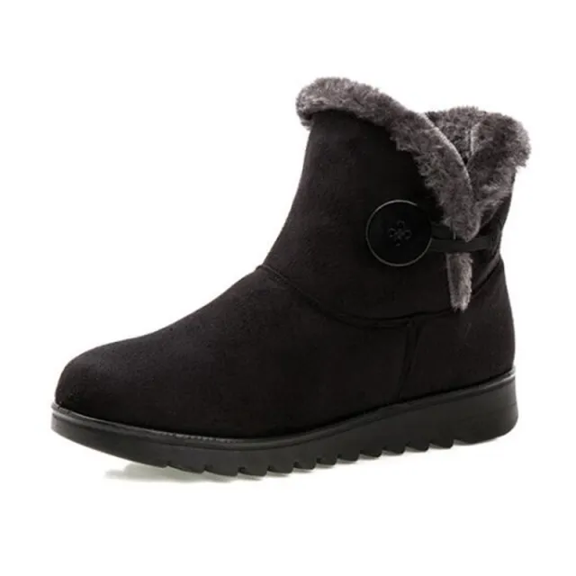 Winter Women Boots Flock Warm Ankle Snow Boots Platform Shoes Woman Slip On Flats Button Black - Shop at LoveMi