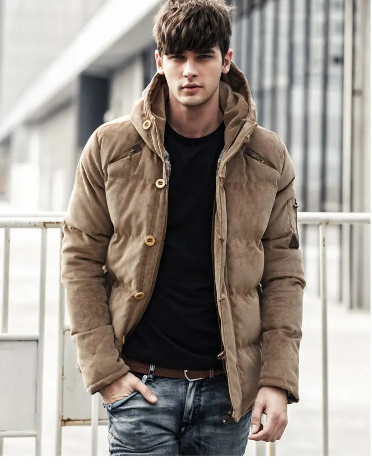 Autumn and Winter Men's Hooded Padded Corduroy Down Cotton