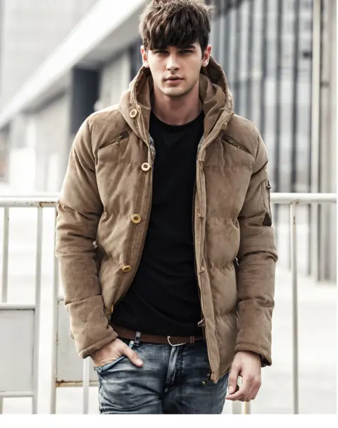 Autumn and Winter Men's Hooded Padded Corduroy Down Cotton