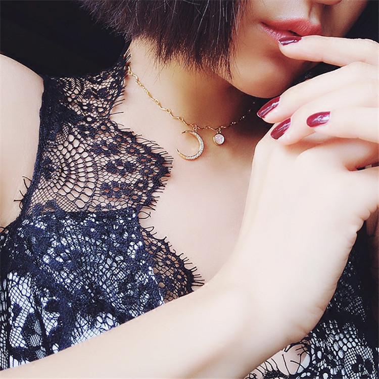 Moonlight gemstone diamond crescent neck chain moon pearl clavicle chain