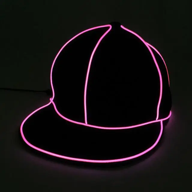 New flat edge EL light hat Men's light baseball cap hiphop street dance tide fluorescent hip hop hat Pink - Shop at LoveMi