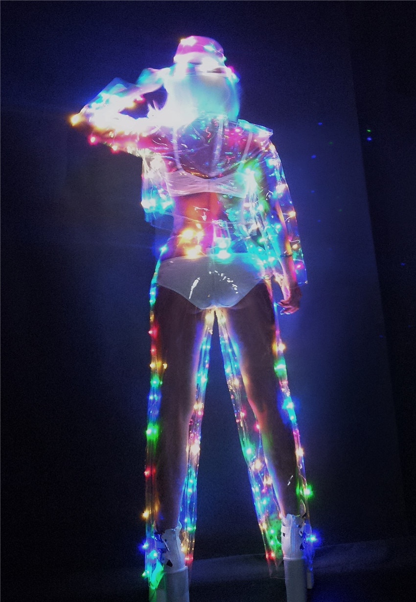 Nightclub Bar Transparent LED Colorful Transparent Caps Clothing Party Lighting Costumes DJ Dance Team Stage Pack