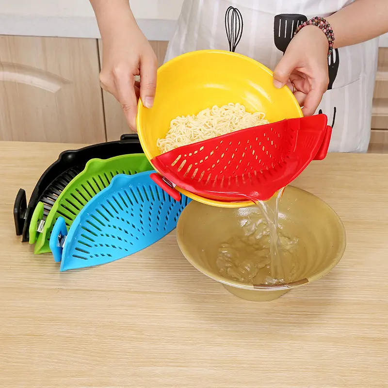 Silicone Clip-on Pot Pan Bowl Funnel Oil Strainer Creative