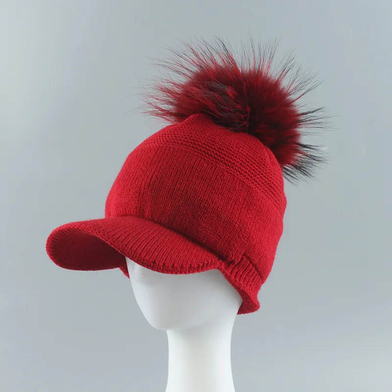 Autumn And Winter Plush Curved Brim Women's - Wine Red A