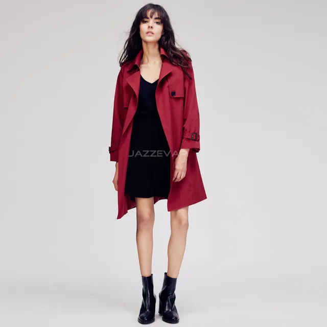 Autumn New Fashion Women's Casual Trench Coat Brief Business Formal Outwear With Belt Red - Shop at LoveMi