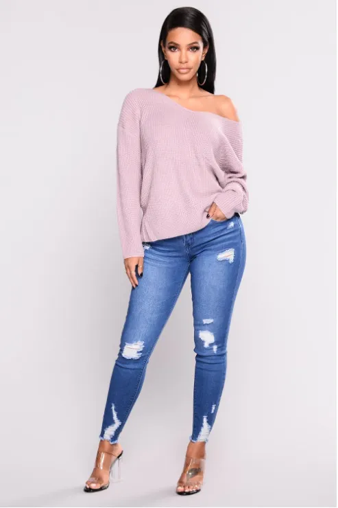 High waist stretch slim pencil feet pants Blue - Shop at LoveMi