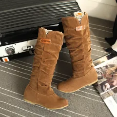 Otoño Invierno suede botas planas con botas Scrub aumentar dentro zapatos de fondo plano mate tubo de cuero Martin de las mujeres botas - Brown - View 1