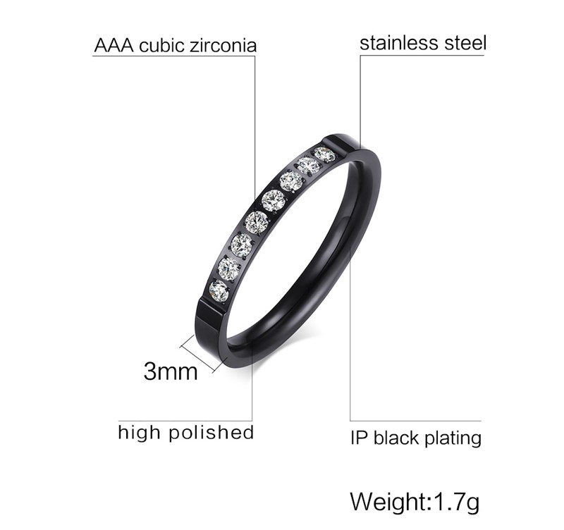 European and American style single ring ladies ring 3MM stainless steel zircon ring