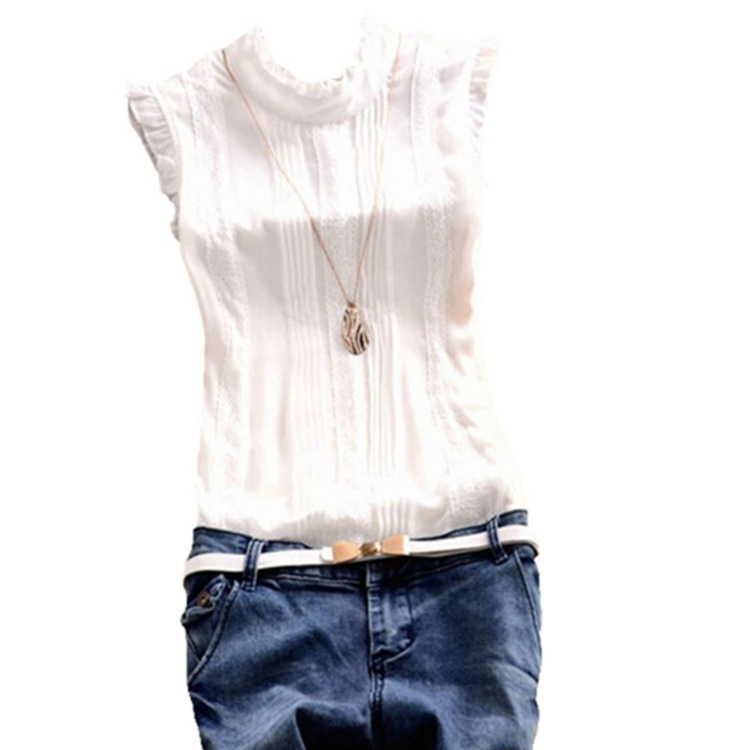 Solid color collar ruffle vest T-shirt