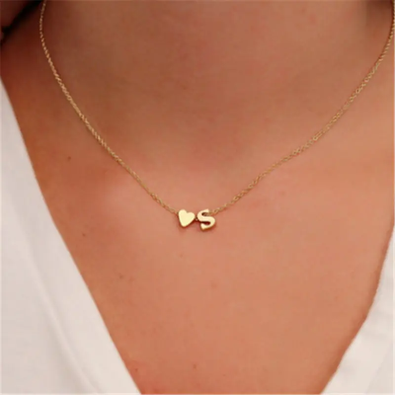 Peach Heart Shaped Letter Necklace Clavicle Chain