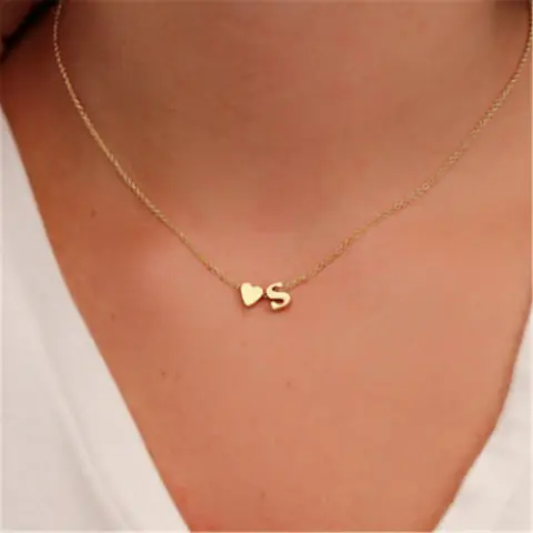 Peach Heart Shaped Letter Necklace Clavicle Chain