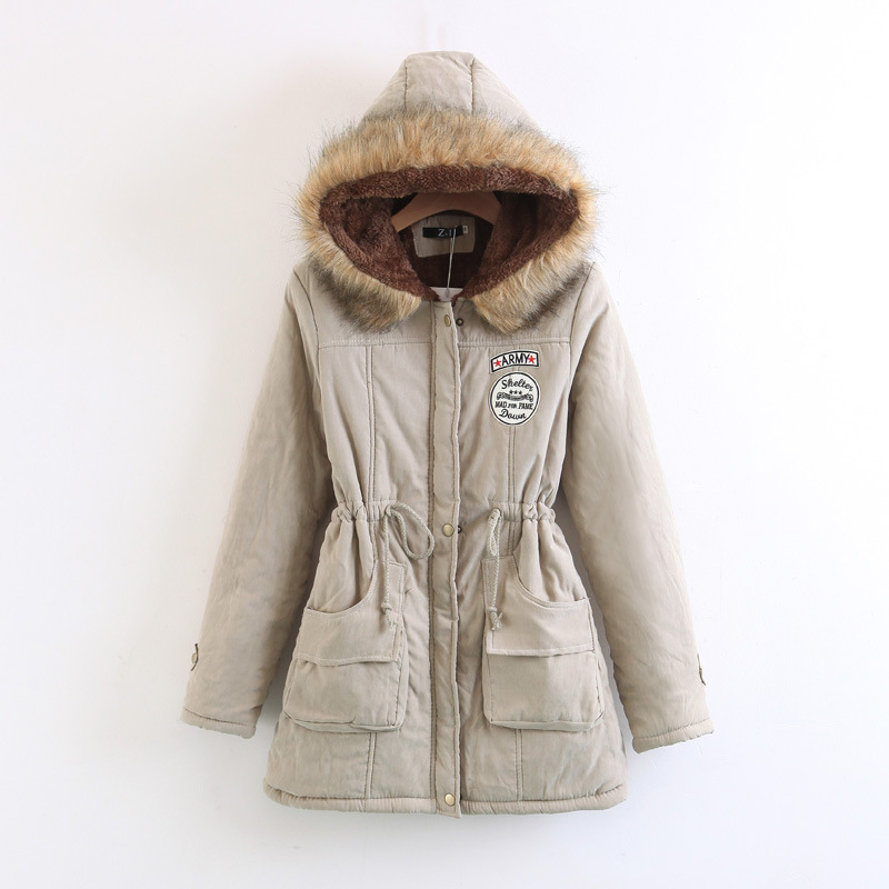 Thick Winter Jacket Women Large Size Long Section Hooded parka outerwear new fashion fur collar Slim padded cotton warm coat Khaki - Shop at LoveMi