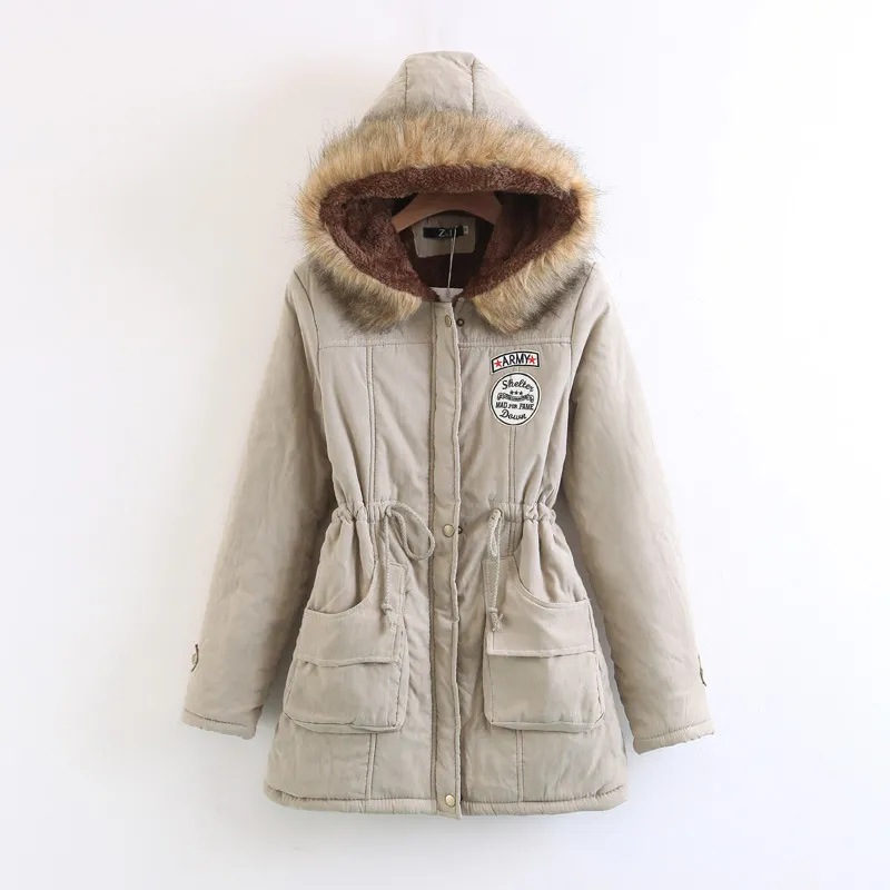 Thick Winter Jacket Women Large Size Long Section Hooded parka outerwear new fashion fur collar Slim padded cotton warm coat - Khaki