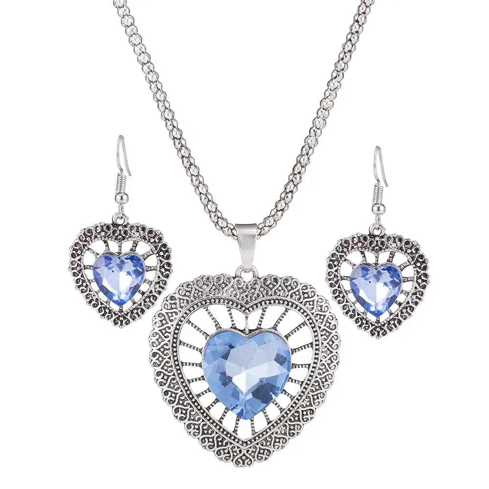 Vintage Crystal Rhinestone Double Heart Set